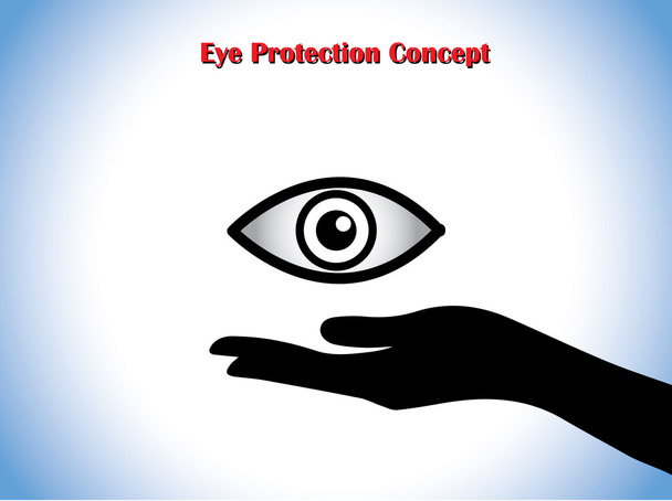 Protection oculaire ou concept de ophtalmologiste Illustration à l'aide de silhouettes de main protégeant un œil ouvert au milieu
 - Photo, image
