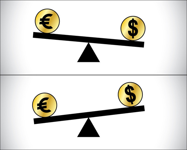 Concept Illustration des fluctuations mondiales du Forex Trading entre deux devises les plus échangées - le dollar américain et l'euro européen
 - Photo, image