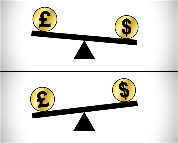 Concepto Ilustración de las fluctuaciones globales de las operaciones de cambio entre dos monedas más cotizadas: el dólar estadounidense y la libra esterlina británica
 - Foto, imagen