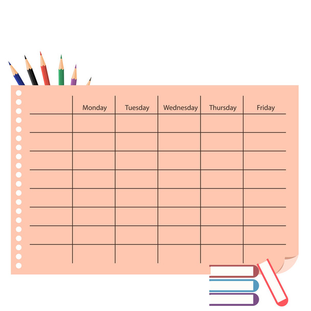 Creative school schedule card with colored pencils - Vector, Image