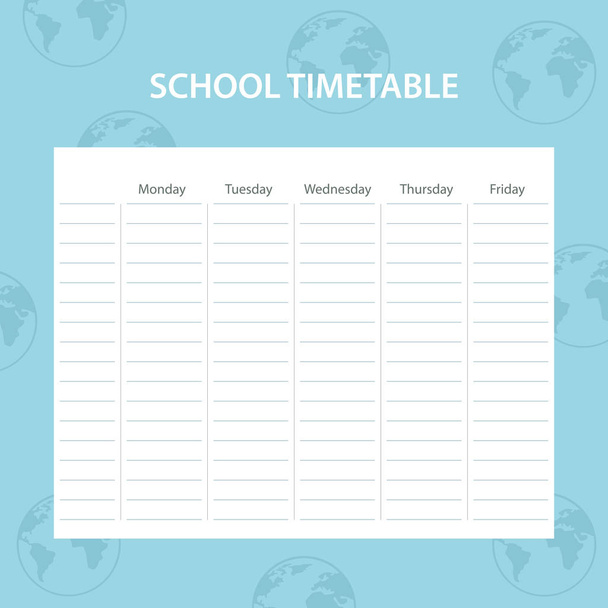 School timetable card with world map theme - Vector, Image