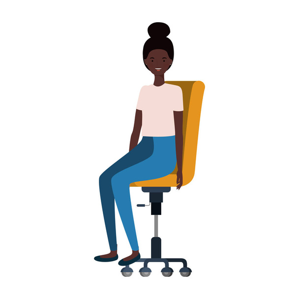mujer con sentado en silla de oficina sobre fondo blanco
 - Vector, Imagen