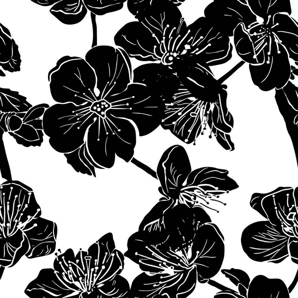 Black apple tree flowers silhouette - Wektor, obraz