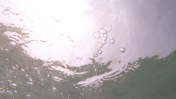 Duiken in de zee. Videografie van zwem frames. De camera wordt ondergedompeld in zeewater. - Video