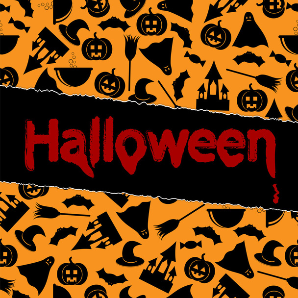Halloween background.halloween zwarte symbolen op een oranje backgr - Vector, afbeelding