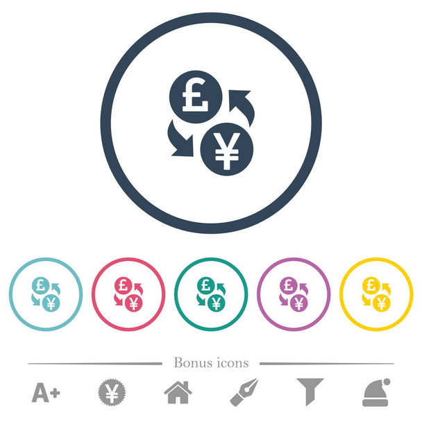 Pound Yen money exchange flat color icons in round outlines - Vector, Image