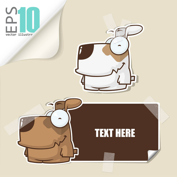 Set of message card with cartoon dog and paper dog fixed with st - Вектор, зображення