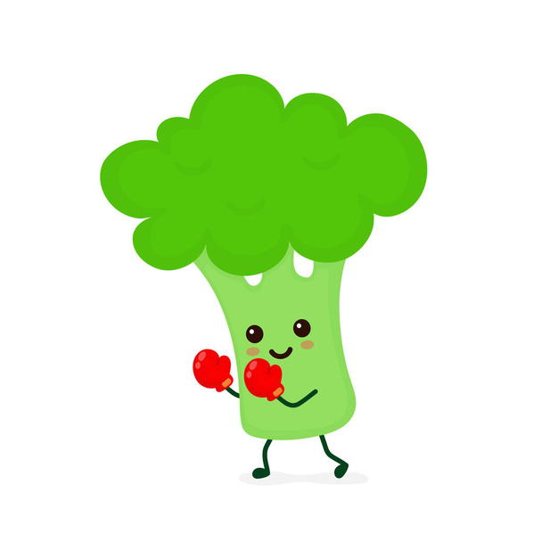 Schattig glimlachend sterke broccoli vechten - Vector, afbeelding