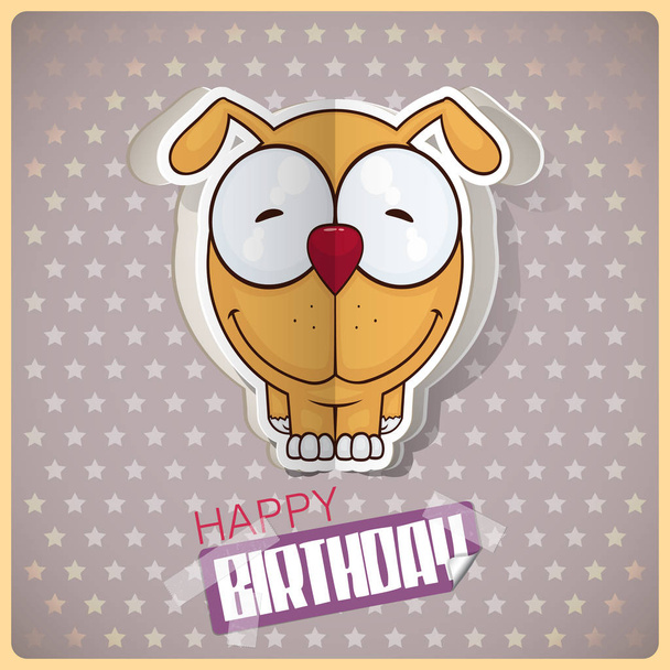 Birthday greeting card with cartoon doggy character cut out from - Διάνυσμα, εικόνα