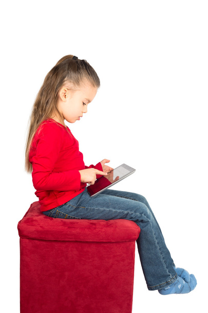 Little Girl with Tablet Computer - Fotoğraf, Görsel