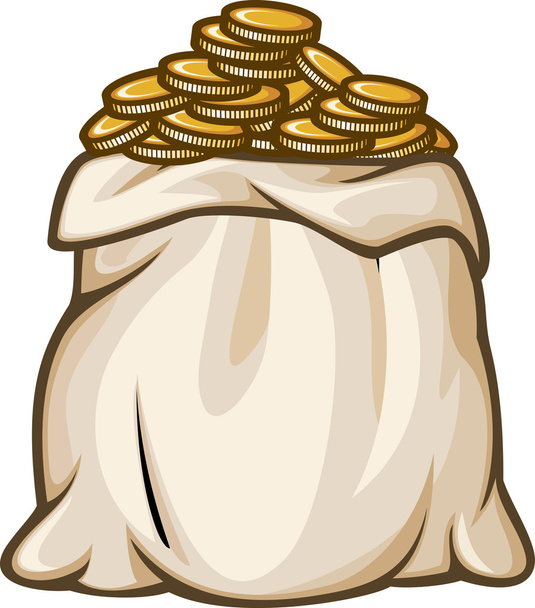 Bag with gold coins vector illustration - Vektor, obrázek