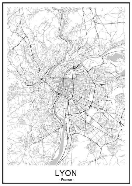 kaart van de stad Lyon, Frankrijk - Vector, afbeelding