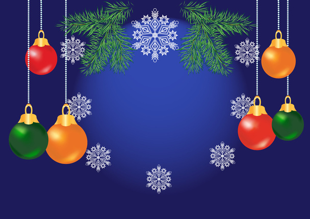 arka plan mavi parlak renkli Noel topları - Vektör, Görsel