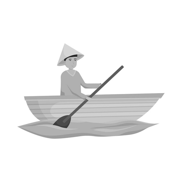 Vector design of boat and vietnamese icon. Set of boat and hat stock symbol for web. - Vector, Imagen