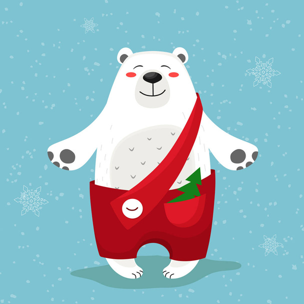 Söpö ja iloinen joulukarhu punaisissa housuissa. Pohjoinen karhu. Vektoriesimerkki
. - Vektori, kuva