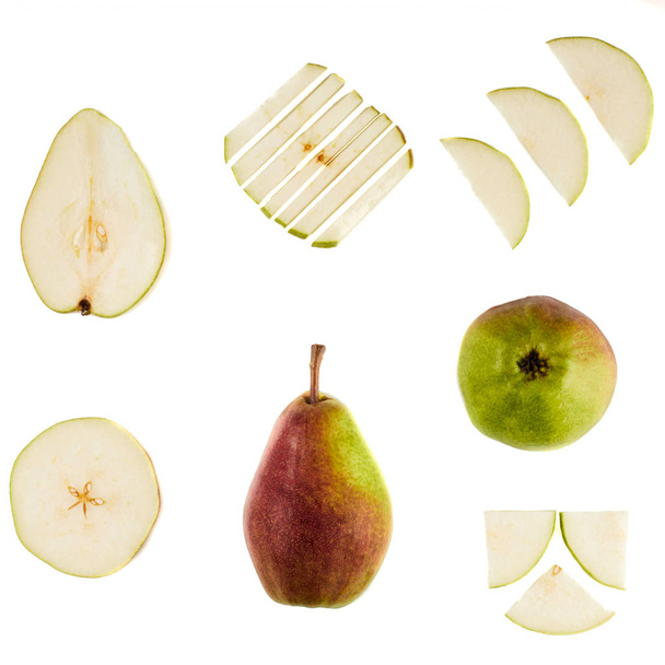 Seamless pattern with sweet pear. Food collage, white background. Slicing. - Foto, Imagen