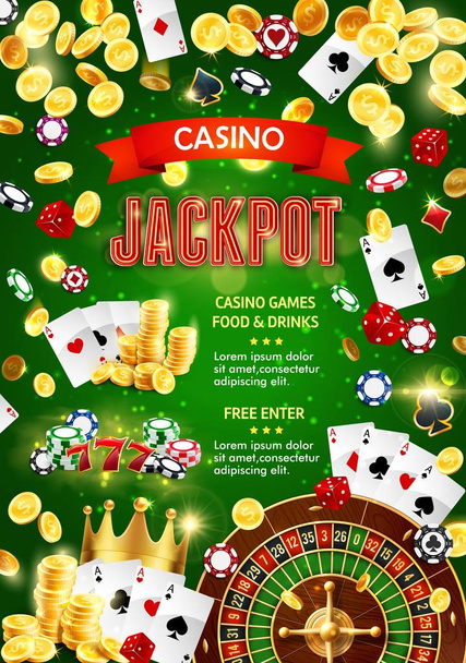 Casino poker jackpot, juego de apuestas monedas de oro ganar
 - Vector, imagen