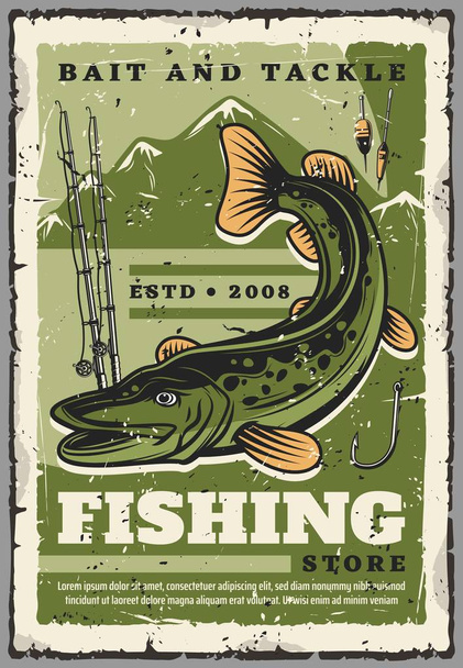 Fishing store, fisher baits and fish tackles - Vector, Image