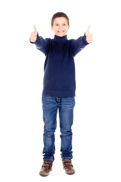 Cheerful little boy isolated on white background - 写真・画像