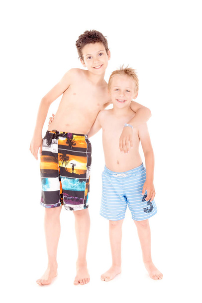 little boys in beach clothes isolated  on white background - Photo, Image