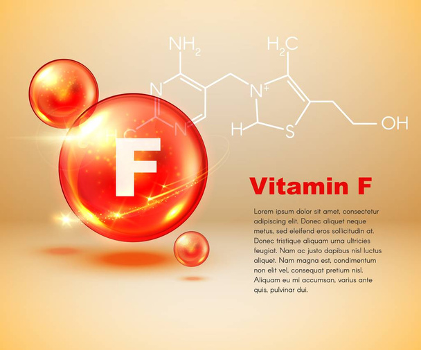 Kapsle s vitamíny F, zdravý potravinářský chemický vzorec - Vektor, obrázek
