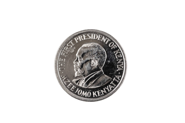 Срібло, один Кенійський шилінг монети ізольовані на білому фоні, крупним планом в макро - Фото, зображення
