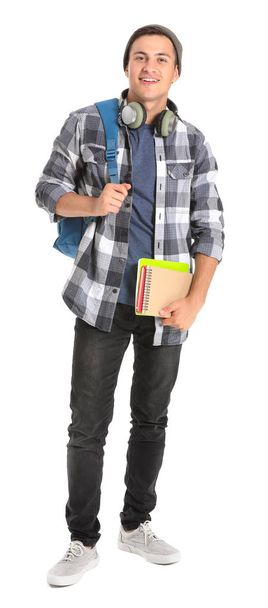 Portrait of young student on white background - Foto, Imagen