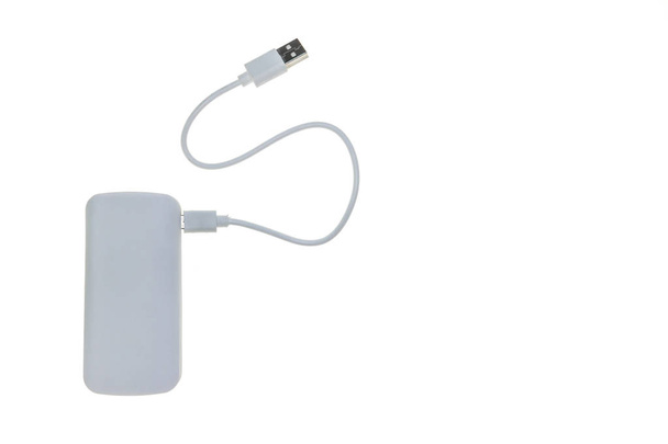 white generic mobile phone powerbank charger isolated on white background with copy space on right - Photo, Image