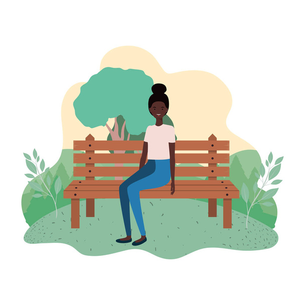 женщина, сидящая в кресле в парке с пейзажем
 - Вектор,изображение