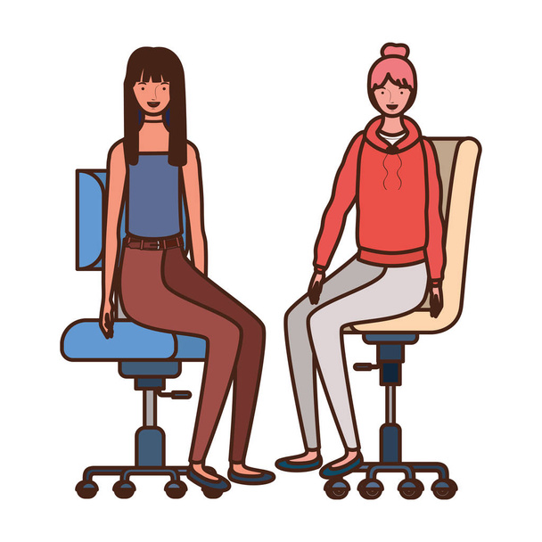 nők székben ülve fehér alapon - Vektor, kép