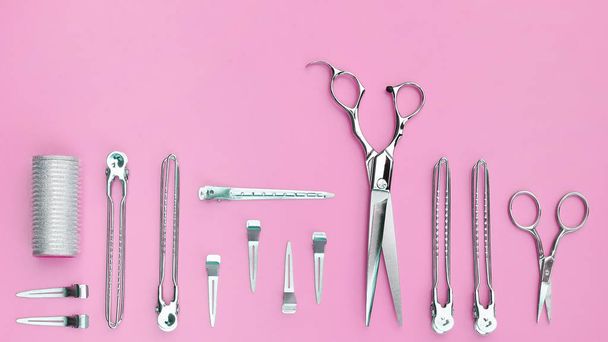 Set of professional hairdresser tools for background - Photo, Image