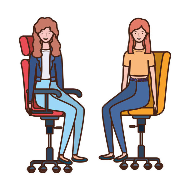 жінки з сидячи в офісному кріслі на білому тлі
 - Вектор, зображення