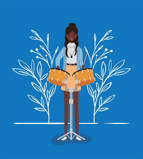 ティンパニのキャラクターを演じるアフロ女性 - ベクター画像