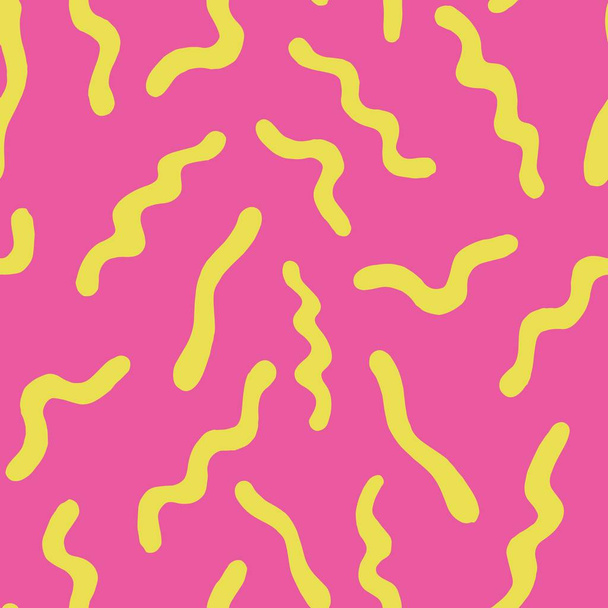 Gele worm op een roze blad. Eenvoudige microben. Naadloze Kinder achtergronden met grappige maden. Voor de creativiteit van kinderen. - Vector, afbeelding