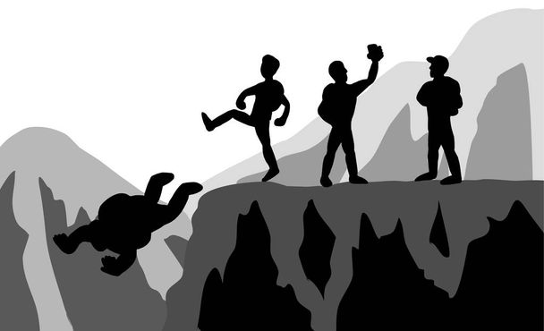 The team of climbers who kicked weak teammates fell. - Vector, Image