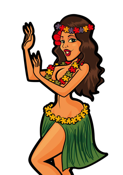 Summer time. Hot sexy Hawaiian lady dancing - vector character - Vector, Image