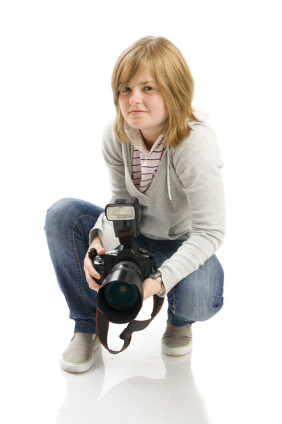 The young girl with the camera - Valokuva, kuva