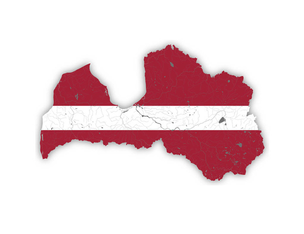 Karte von Lettland mit Flüssen und Seen in den Farben der lettischen nat - Vektor, Bild