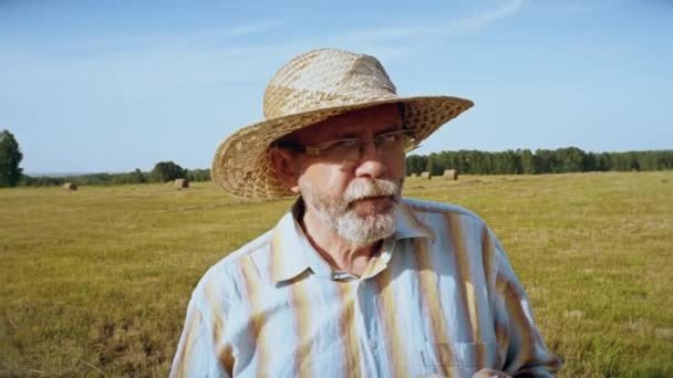 Senior man eats melon in the meadow - Footage, Video