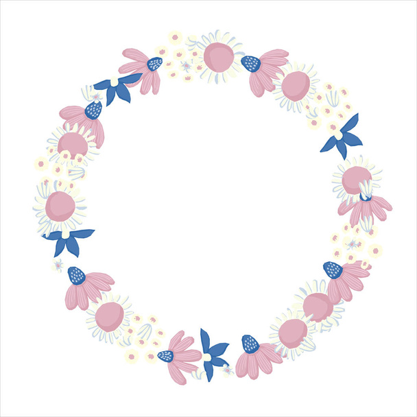 Vector floral wreath. Nature frame with flowers and leaves. - Vektori, kuva