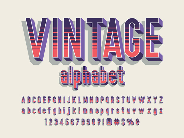 Retro style alphabet design with uppercase, lowercase, number and symbols - Vector, Image