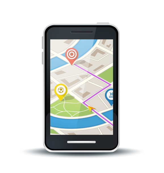 Téléphone portable avec application de carte GPS
 - Vecteur, image