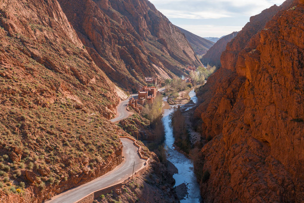 Picturesque Serpentine mountain road in Gorges Dades in high Atlas, Morocco - Photo, Image