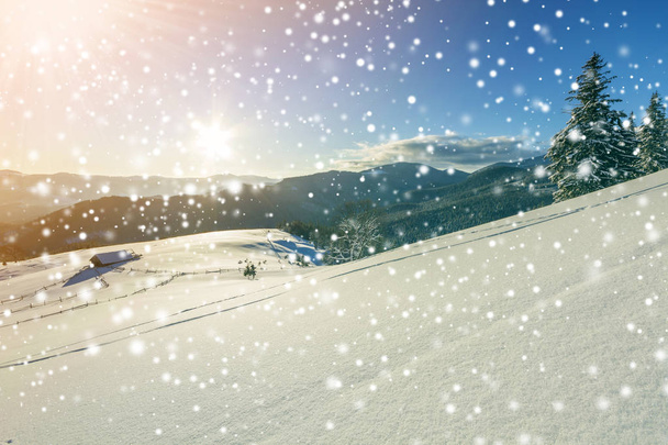 Zimní vánoční krajina v horském údolí na mrazivé Slunečné da - Fotografie, Obrázek