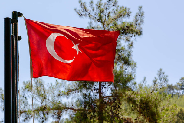 Nationale vlag van Turkije tegen de hemel - Foto, afbeelding
