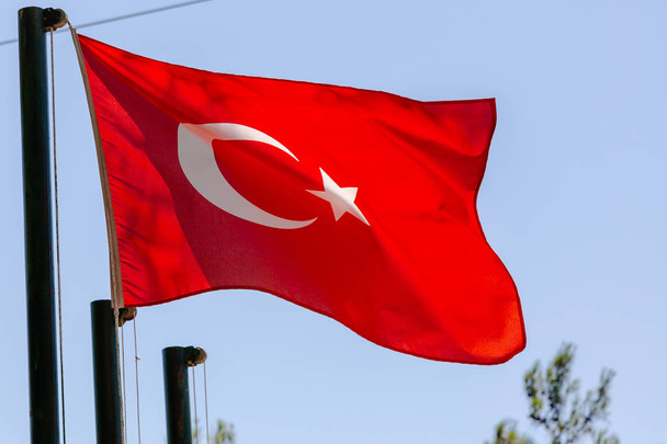 National flag of Turkey against the sky - Photo, Image