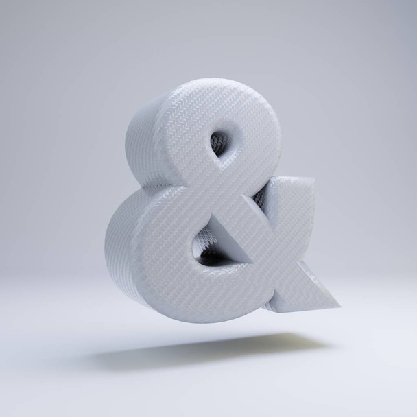 炭素繊維3Dアンパサンドシンボル。白い背景に分離されたホワイトカーボンフォント. - 写真・画像