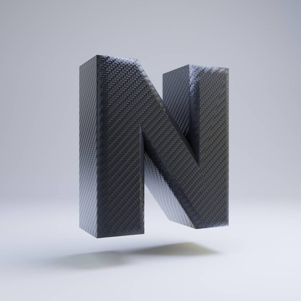 Szénszálas 3D levél N nagybetűs. Fehér háttéren izolált fekete szénbetűtípus. - Fotó, kép