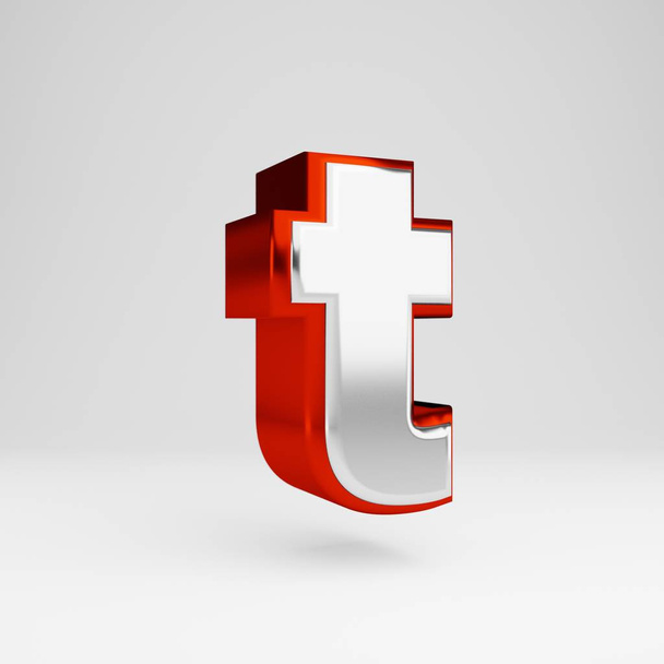 Metal 3d letter T lowercase. Metallic red and white font isolated on white background. - Photo, Image