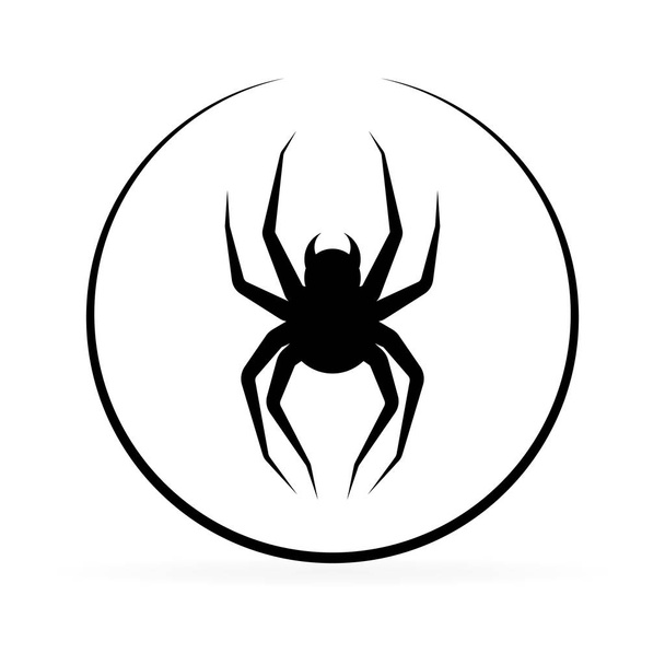 Sylwetka czarny pająk. Pająk ikona, na białym tle. Szablon logo pająk. Halloween symbol. Wzór tatuażu czarny. - Wektor, obraz